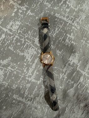 Burberry Women's Gray Check Strap Watch with Rose Gold Case